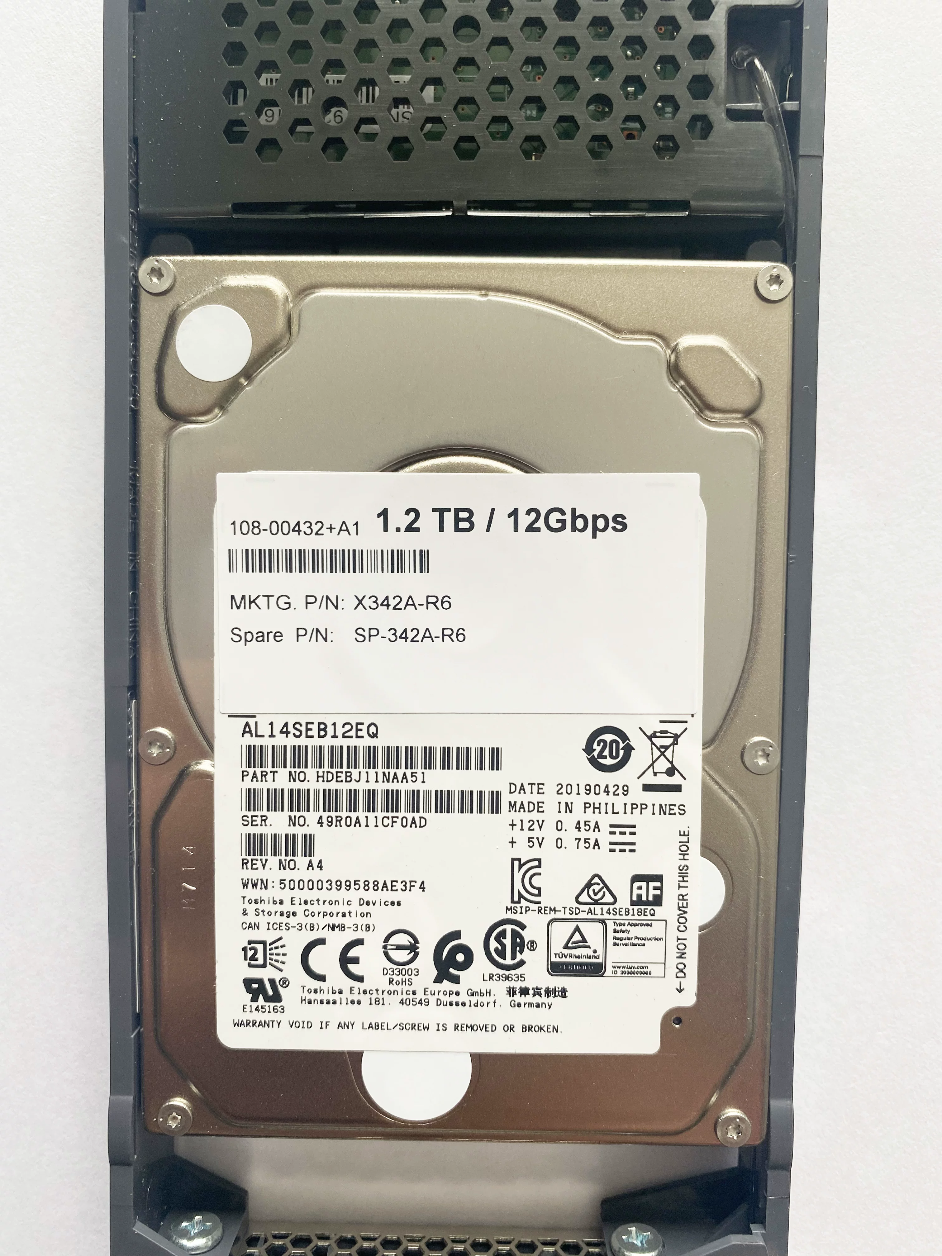 Жесткий диск NetApp 1.2TB SAS SP-342A-R6 для сервера, 10K, совместимый с 2.5-дюймовым диском ds224c