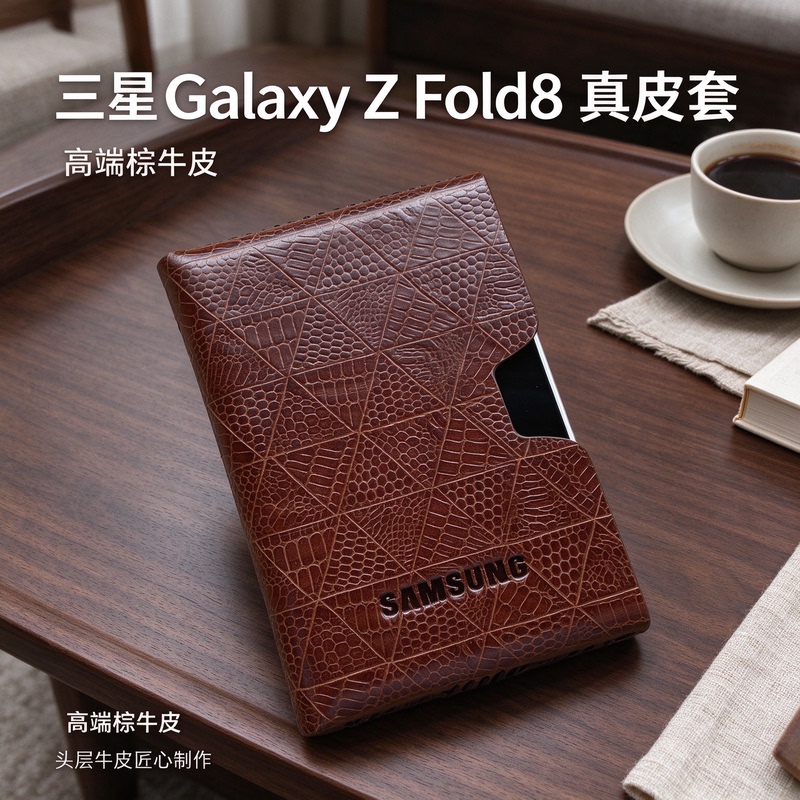 Samsung Fold8 Phone Case Genuine Leather Wide Folding Screen Fold8Wide Protective Cover Genuine Leather Phone Bag Fold8 Phone Case Lightweight New Full-Cover Anti-Drop Cowhide Bag Original Case High-End Horizontal Style