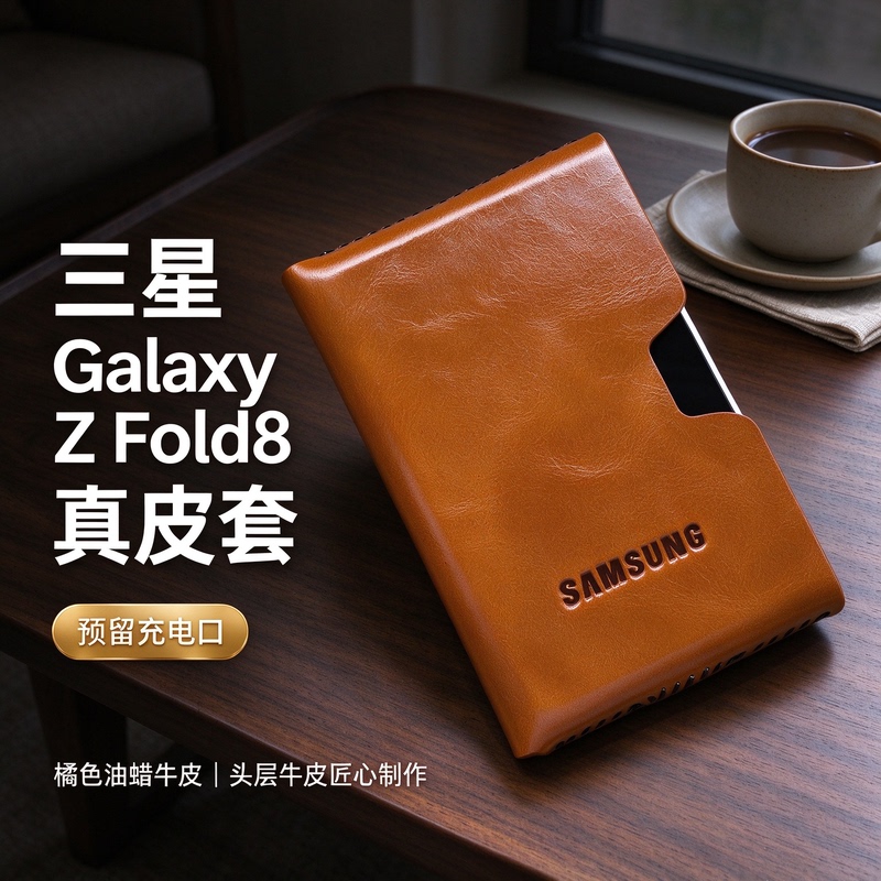 Samsung Fold8 Phone Case Genuine Leather Wide Folding Screen Fold8Wide Protective Cover Genuine Leather Phone Bag Fold8 Phone Case Lightweight New Full-Cover Anti-Drop Cowhide Bag Original Case High-End Horizontal Style