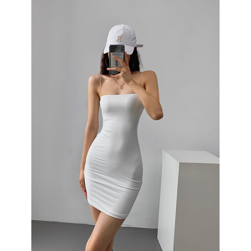 European and American Style Solid Color Tight-Fitting Low-Cut Double-Layered Strapless Dress, Elastic Sexy Slim-Fit Dress, Bodycon Short Skirt for Spring and Autumn