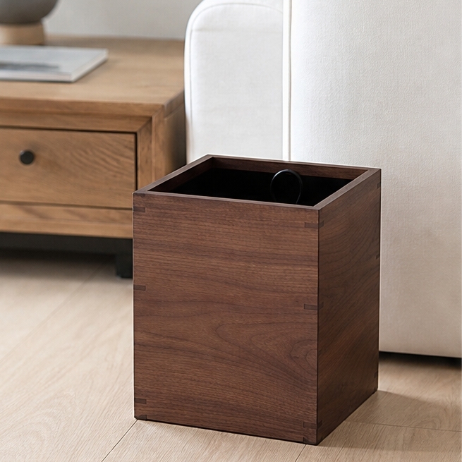Vintage-Style Wooden Trash Can for Home Use, Lidless, Simple and Creative, 15L, Double Bin Inside and Outside, Solid Wood, Minimalist Wood Grain