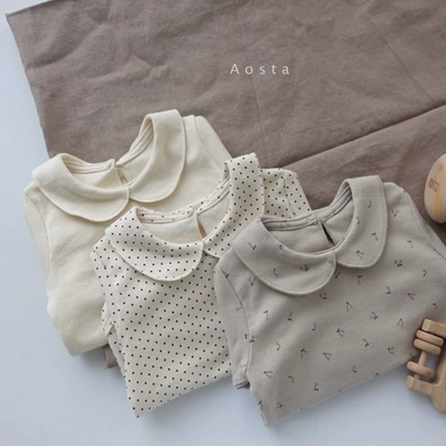 Брендовый осенний лонгслив для девочек, приятная телу детская кукла для младенца, в корейском стиле, в западном стиле, кукольный воротник, высокий воротник