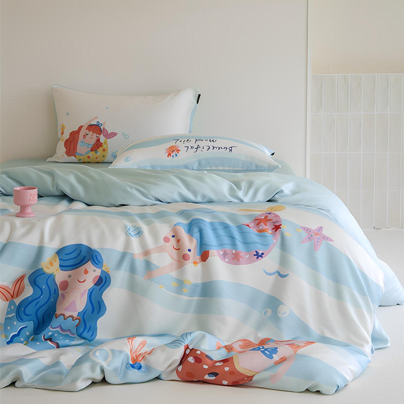 Cartoon Fairy Tale Mermaid 60-Count Lenzing Tencel Four-Piece Set Designer Style Cool and Ultra-Silky Naked Sleeping Duvet Cover Bedding
