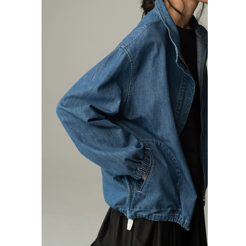 Kew Kee Edition 13 Italian Imported Denim Fabric Zip-Up Stand Collar Jacket Shirt