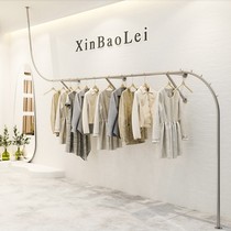 Korean womens clothing store Wall special-shaped hanger display rack light luxury stainless steel brushed clothing display rack