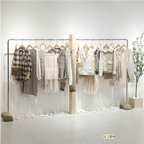 Korean womens clothing store wall display stand stainless steel with Wood Stone creative hanger display rack support customization
