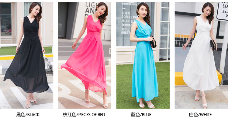 Mùa hè mới thời trang váy dài v-cổ voan slim phụ nữ váy boho đi biển váy dài công sở