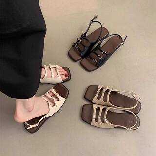 时装凉鞋女夏季2025新款复古法式仙女风沙滩海边旅游软平底罗马鞋