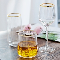 Exit Day Style Phnom Penh Vertical Stripe Glass Goblet Glass Wine Glass Wine Glass Wine Glass Champagne Cup High Foot Cup