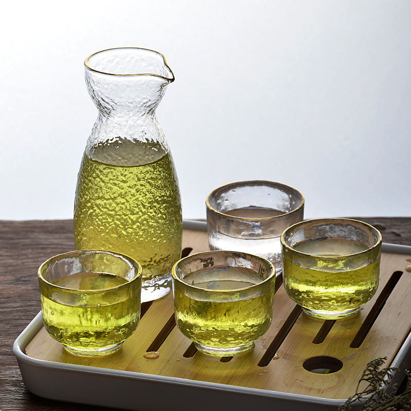 Rượu sake phong cách Nhật Bản đặt với búa búa mô hình hầm rượu vang hầm rượu nhỏ ly rượu sáng tạo 1 nồi 4 ly - Rượu vang ly uống rượu vang ocean