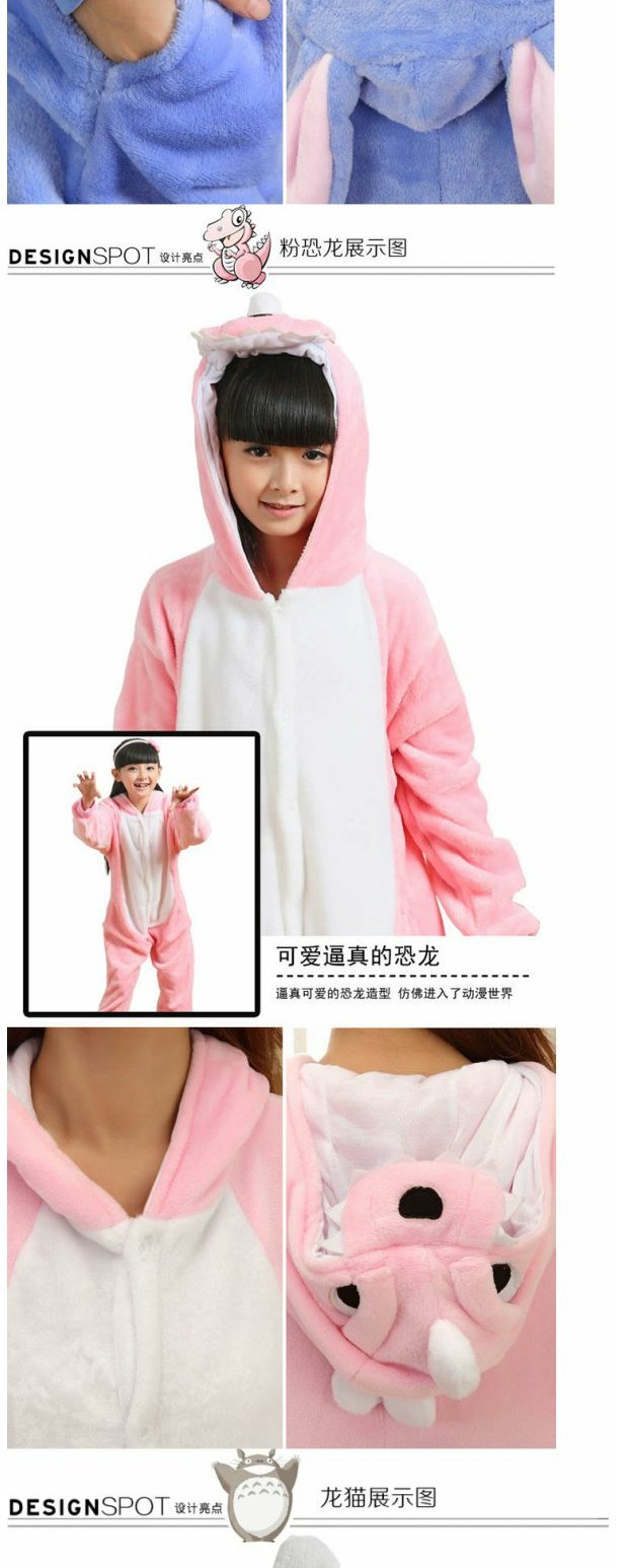 Khủng long trẻ em Pikachu Bộ đồ ngủ Xiêm Flannel Phim hoạt hình Động vật Chàng trai Cô gái Dài tay Giày dép đồ ngủ bé gái