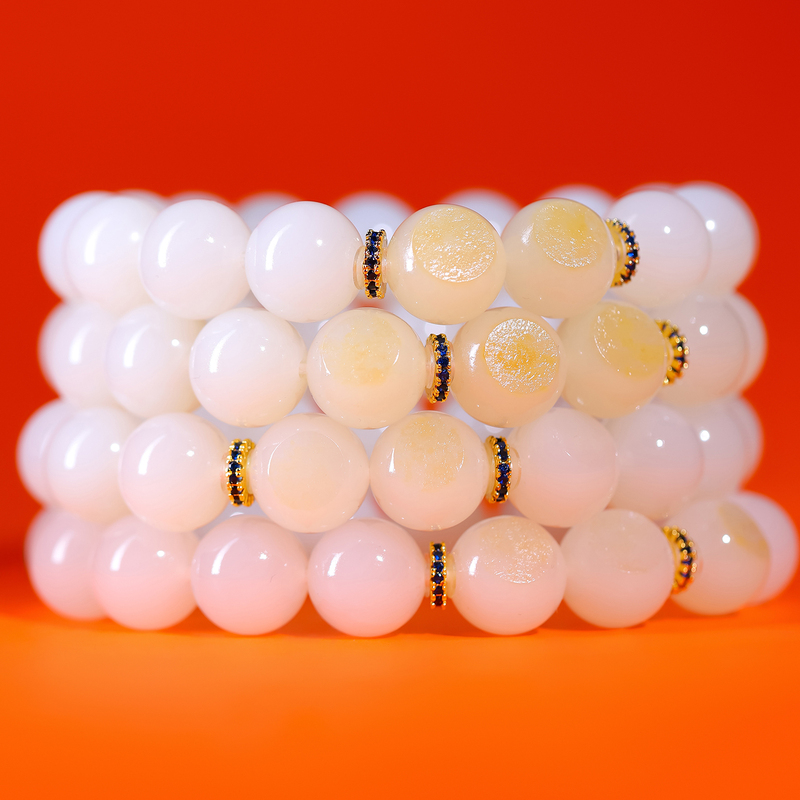 【Brahma Flower】Premium Hetian Jade Xinjiang Hetian Old Ripe Seed Material Red Skin White Flesh Yellow Qi Round Beads Single Strand Bracelet 【Brahma Flower】Premium Hetian Jade Xinjiang Hetian Old Ripe Seed Material Red Skin White Flesh Yellow Qi Round Beads Single Strand Bracelet