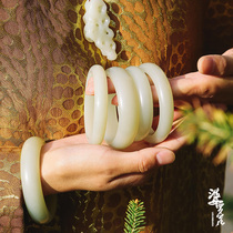 (Borneo Flower) Xinjiang Qiemo Mountain Material Series Hetian Jade Bracelet White Jade Round Strip Jade Bracelet Jewelry Female