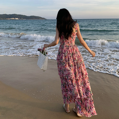 Юбка, летнее пляжное платье, французский стиль, в цветочек, эффект подтяжки