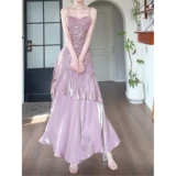 Красивое платье на подтяжках с рюшами, темпераментное светское платье, женское высококачественное длинное платье, повседневная одежда, легкое платье на день рождения