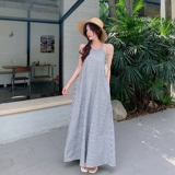 Юбка, ремень, летнее пляжное платье, из хлопка и льна, с открытой спиной, оверсайз