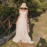 Пляжное платье, белая шифоновая юбка, 2021 года, с открытой спиной