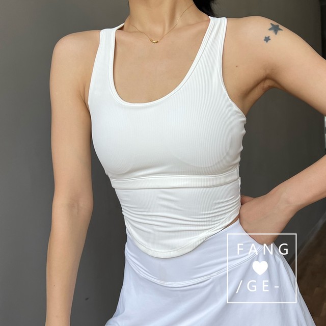 Fang Ge Khaki Slimming Tank Top ງາມກັບຄືນໄປບ່ອນກິລາແລ່ນອອກກໍາລັງກາຍ Yoga Pilates Bra ມີ sponge