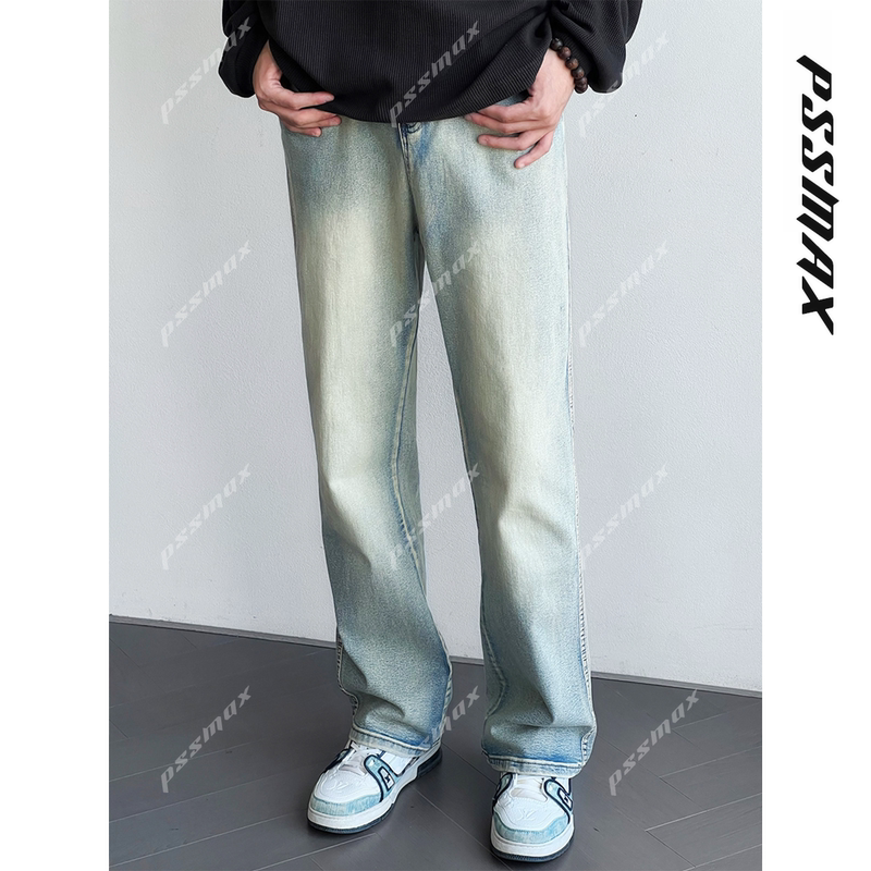 [in Stock] Fat Guy Pssmax517 Yellow Mud Flared Jeans 2026 Spring Slimming Casual Long Pants for Men