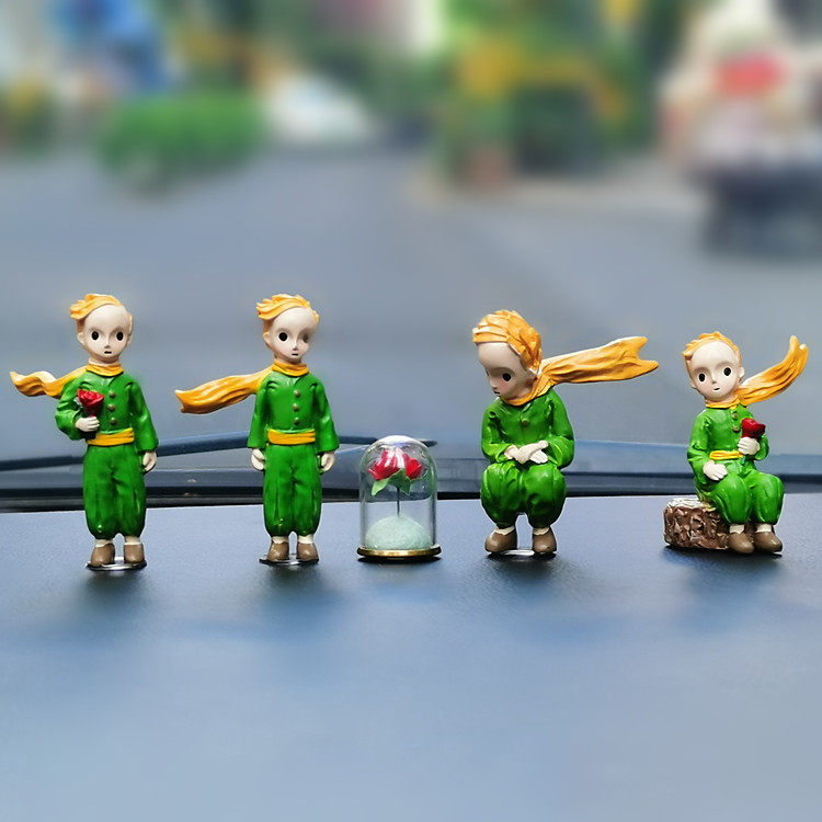 The little prince and rose resin ornaments Creative cake ornaments Doll car decoration micro-landscape matching props