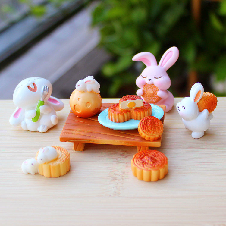 Mid-Autumn Festival Day Swing Piece White Jade Rabbit Mooncake Model Multimeat Paparazzi Eco Bottle Moss Microscape Diy Material