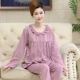 Bộ đồ ngủ nữ dài tay cotton tinh khiết cho người trung niên và người già mỏng manh mẹ mùa xuân và mùa thu phù hợp với size lớn trung niên rộng rãi phục vụ tại nhà - Pyjama