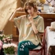 Bộ đồ ngủ nữ cotton ngắn tay chín điểm phiên bản Hàn Quốc mùa xuân hè có thể mặc được bộ đồ mặc nhà mỏng ngọt ngào và dễ thương - Pyjama