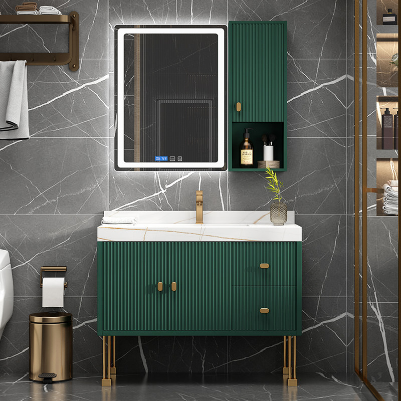 Modern Rockboard Bath Cabinet Integrated Basin Light Extravagant Hand Wash Table Solid Wood Washbasin Cabinet Combined Nordic Intelligent Wash table
