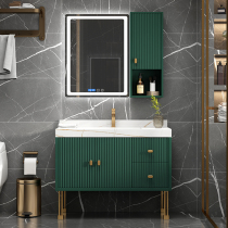 Modern rock board bathroom cabinet one-body Basin light luxury wash table solid wood washbasin cabinet combination Nordic smart wash table