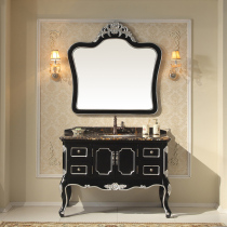 Black bathroom cabinet floor-to-ceiling oak simple European bathroom cabinet solid wood wash basin cabinet combination marble washbasin