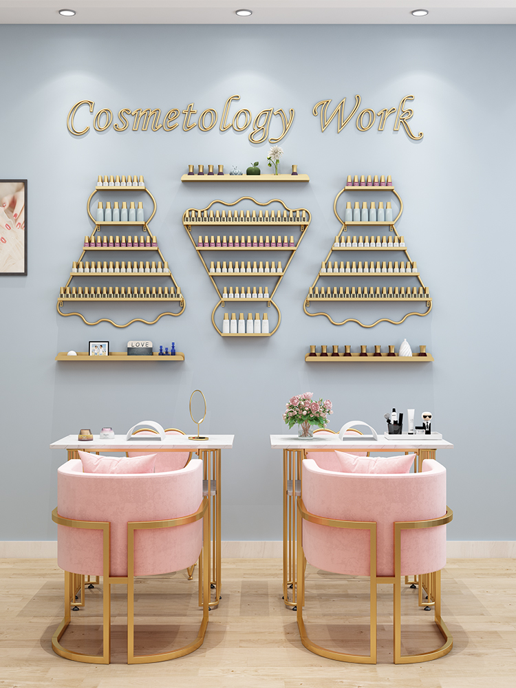 Nail art shelf Wall-mounted wrought iron nail polish rack Badminton-shaped nail oil glue display rack Wall cosmetics shelf