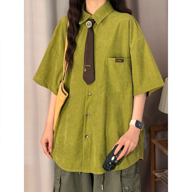 Soldout Original American Retro Simple Tie Short-Sleeve Shirt for Women, New Loose Versatile Casual Top Trendy Soldout Original American Retro Simple Tie Short-Sleeve Shirt for Women, New Loose Versatile Casual Top Trendy