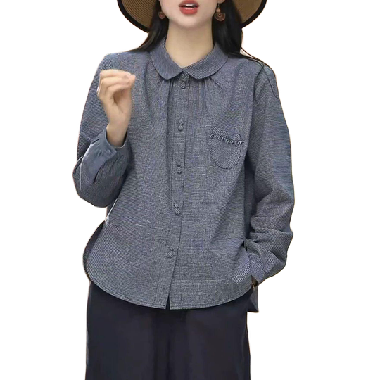 Plus size women's clothing for fat mm 2025 spring and autumn loose and versatile design fashion shirts striped long-sleeved shirt tops