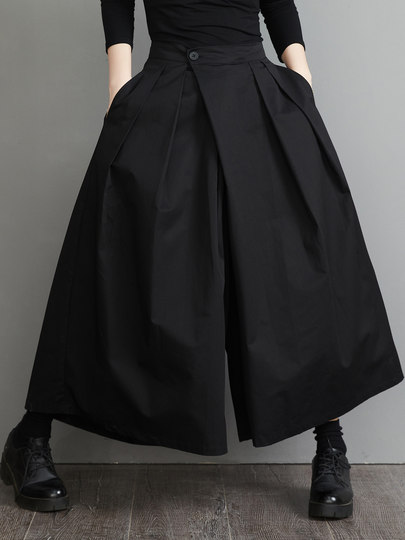 Japan's high-end foreign trade export brand cut label spring and summer wide-leg pants with high waist design pleated A-type nine-point pants skirt