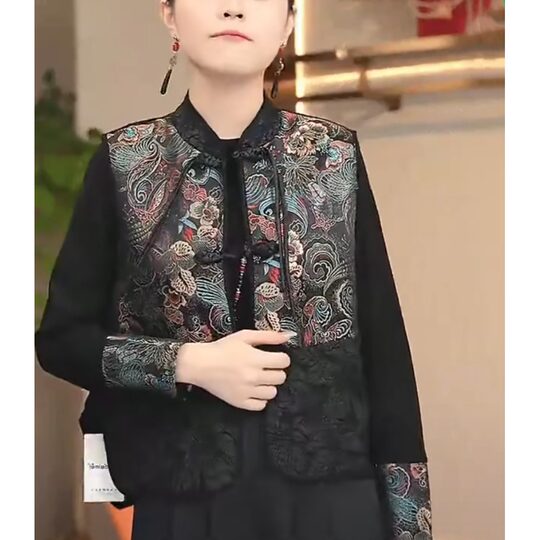 Plus size women's clothing plus size 2025 autumn and winter loose new Chinese style vest plus velvet jacket casual top vest