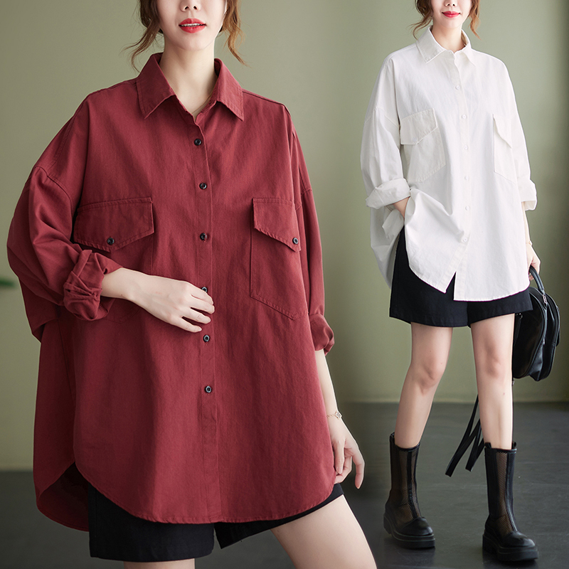 Retro Loose Long-Sleeved Shirt, Stylish Classy Shirt, 2025 Spring and Summer New Style, Large Size Fat Girl Slimming Top for Women