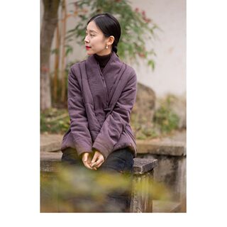 2025 Winter Loose Cotton Jacket Coat with Diagonal Placket, New Chinese Style Retro National Style V-Neck Lightweight Cotton Top for Women