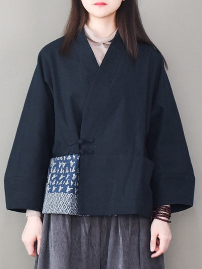 Autumn and winter Chinese style coats, retro buttoned tops, fashionable improved Hanfu, Zen women's tea clothes, long-sleeved cotton clothes