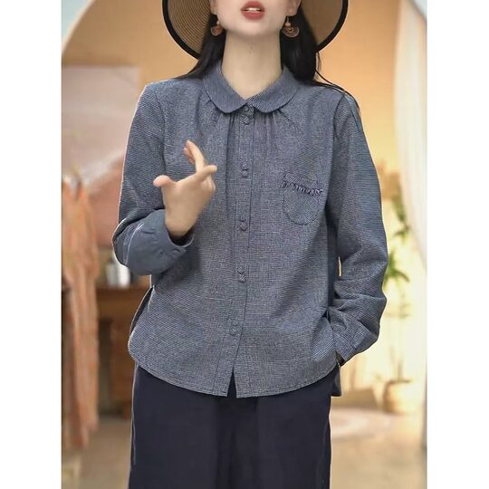 Plus size women's clothing for fat mm 2025 spring and autumn loose and versatile design fashion shirts striped long-sleeved shirt tops