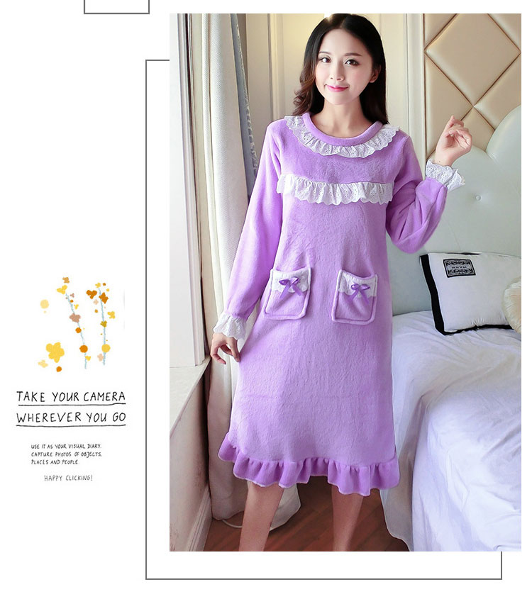 Bộ đồ ngủ flannel dài tay mùa thu và mùa đông dài gợi cảm mùa thu ngọt ngào và đáng yêu shop đầm đẹp