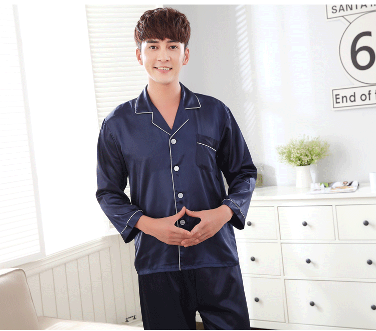 Bộ đồ ngủ bằng lụa băng đôi nam nữ lụa dài tay lụa hai mảnh phù hợp với phần mỏng cộng với phân bón XL mở service dịch vụ tại nhà đồ lót nam