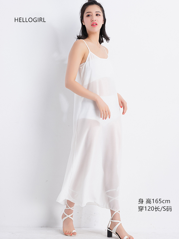 New Chiffon Loose Sleeveless Transparent Sexy Slip Dress for Plus-Size Women, Backless Simple Classic Underskirt