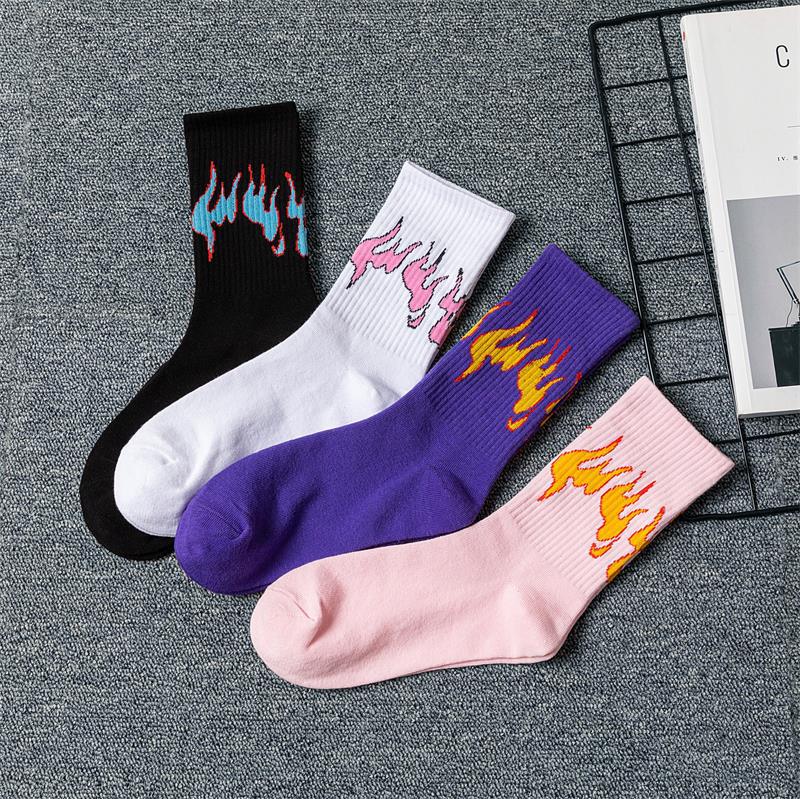 New Flame Socks for Men and Women ins Trendy Mid-High Tube European and American Street Style Odor-Resistant Basketball Hip-Hop Ulzzang Korean Autumn