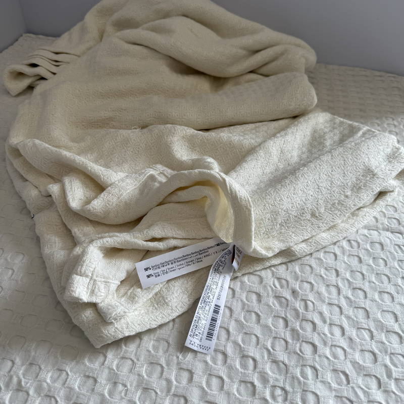 Heavy-Duty! 50% Linen 50% Bamboo Fiber Export Bamboo-Linen Throw Blanket Honeycomb Waffle Casual Sofa Blanket