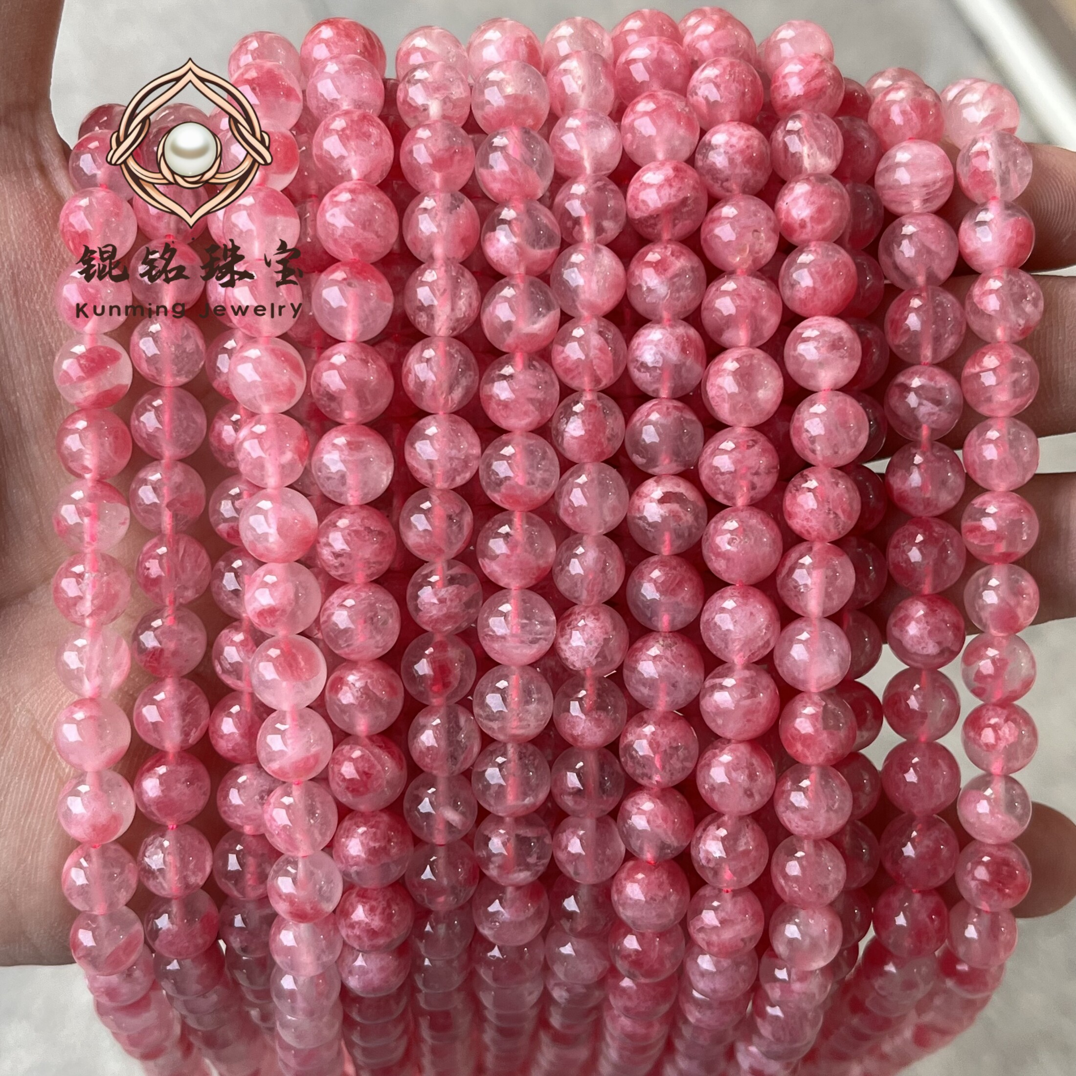 天然ロードクロサイトのルースビーズ、ロードクロサイトの桜の雨模様の丸ビーズ、クリスタルDIYブレスレット、ジュエリーアクセサリー卸売