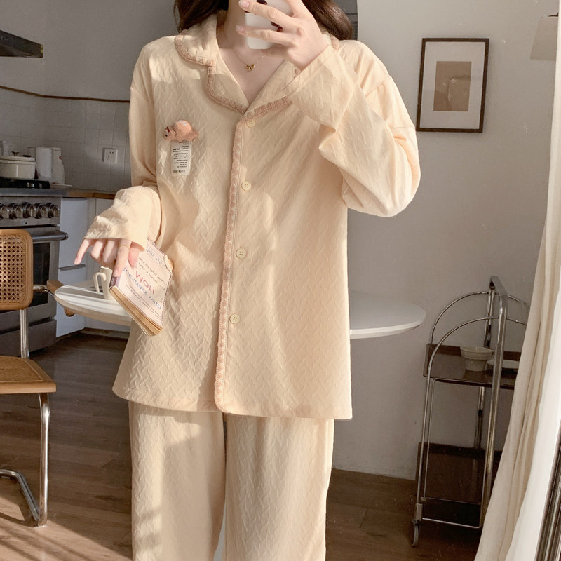 2026 New Long-Sleeved Women's Cotton Pajamas, Women's Spring and Autumn Home Wear, Can Be Worn Outside, Cardigan Comfortable Set