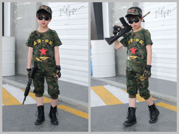 Trẻ em mặc mùa hè Trẻ em ngụy trang Bộ ngắn tay 2019 Chàng trai Commando trẻ em Đồng phục ngắn tay - Phù hợp với trẻ em quan ao babi