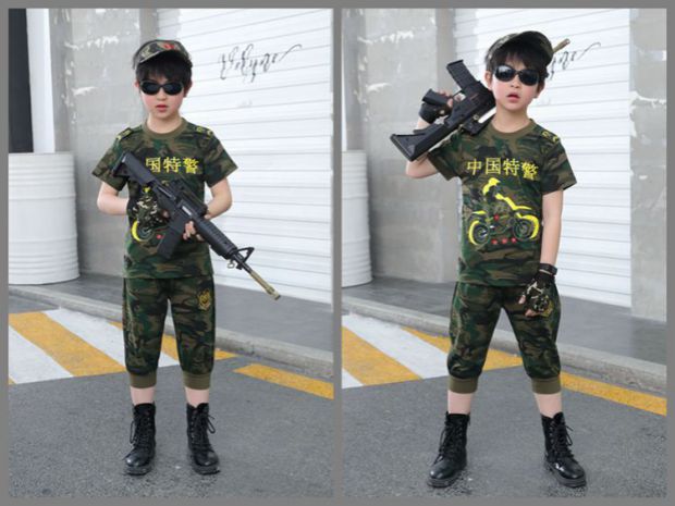 Trẻ em mặc mùa hè Trẻ em ngụy trang Bộ ngắn tay 2019 Chàng trai Commando trẻ em Đồng phục ngắn tay - Phù hợp với trẻ em quan ao babi