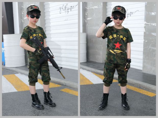 Trẻ em mặc mùa hè Trẻ em ngụy trang Bộ ngắn tay 2019 Chàng trai Commando trẻ em Đồng phục ngắn tay - Phù hợp với trẻ em quan ao babi