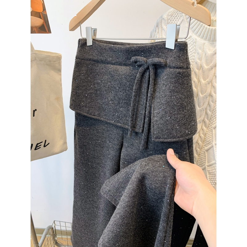 Gray Sequin Fleece-Lined Wide-Leg Pants for Women, New Autumn and Winter High-Waisted Slimming Thickened Warm Casual Sports Sweatpants Gray Sequin Fleece-Lined Wide-Leg Pants for Women, New Autumn and Winter High-Waisted Slimming Thickened Warm Casual Sports Sweatpants
